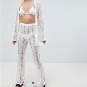 ASOS crochet lace beach two-piece pants in white